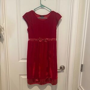 Red Velvet Dress with Sequin Trim